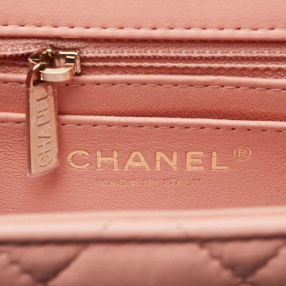 Chanel Pink Quilted Lambskin Leather Classic Square Mini Flap Bag - Picture 7 of 9